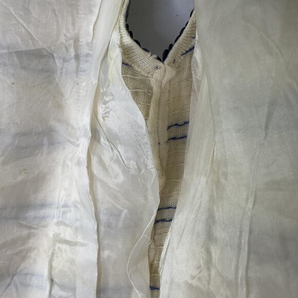 Vintage Sequin Shirt Womens Small Blue Silver Striped Wool Hong Kong 60s - Picture 9 of 12